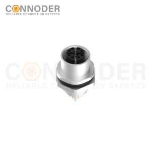 M12 X Code Female Circular Connector,Panel Mount,Data Transmission,Solder Connection,M16x1.5, Rear Fastened