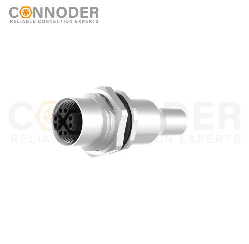 M12 X Coded Female Circular Connector-Panel Mount,Solder Connection,M16x1.5, Front Fastened,Shielded