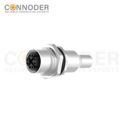 M12 X Coded Female Circular Connector-Panel Mount,Solder Connection,M16x1.5, Front Fastened,Shielded