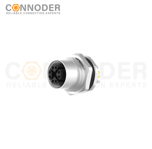 M12 X Code Female Circular Connector-Panel Mount,Solder Connection,M16x1.5, Front Fastened