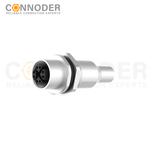 M12 X Coded Female Circular Connector-Panel Mount,Solder Connection,M16x1.5, Rear Fastened,Shielded