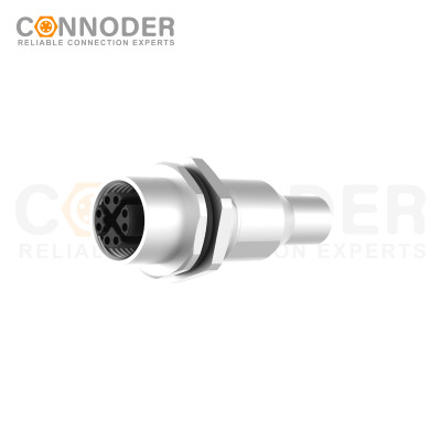 M12 X Coded Female Circular Connector-Panel Mount,Solder Connection,M16x1.5, Rear Fastened,Shielded