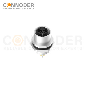 M12 X Coded Female 8 Pin Circular Connector - Wholesale Panel Mount, Solder Connection, M16x1.5 Rear Fastened | OEM/ODM Solutions for Industrial and Sensor Applications