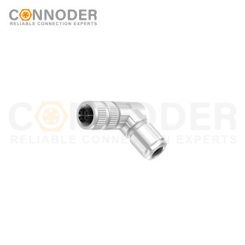 M12 X Code Female Angle Circular Connector-Metal Assembled,Field Wireable,Screw Connection,Shielded,PG7