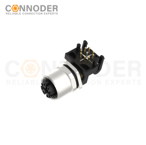 M12 X Coded Female Angle Circular Connector-Panel Mount, PCB Dip-solder Connection,Front Fastened,M12x1.0,