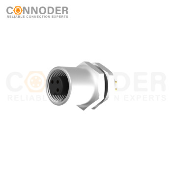 M5 3 Pin Circular Connectors Board Front Mount Female Socket PCB Style, Solder, Rear Fastened