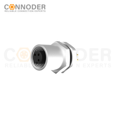 M5 3 Pin Circular Connectors Board Front Mount Female Socket PCB Style, Solder, Rear Fastened