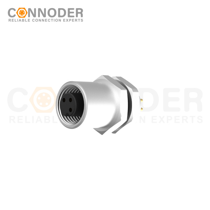 M5 3 Pin Circular Connectors Board Front Mount Female Socket PCB Style, Solder, Rear Fastened