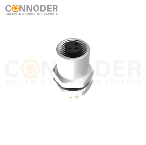 M5 3 Pin Circular Connectors Board Front Mount Female Socket PCB Style, Solder, Rear Fastened