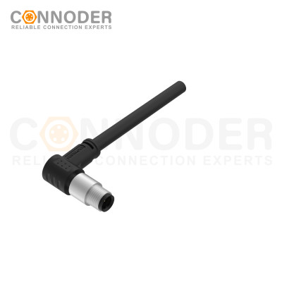 M5 Male Sensor Connecting-Right Angle Overmolded Cable,UL, PUR, black,Solder Connection,A code