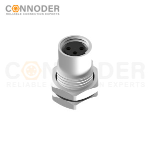 M8 3 Pin Circular Connectors Board Rear Mount Female Socket PCB Style, Solder, Front Fastened