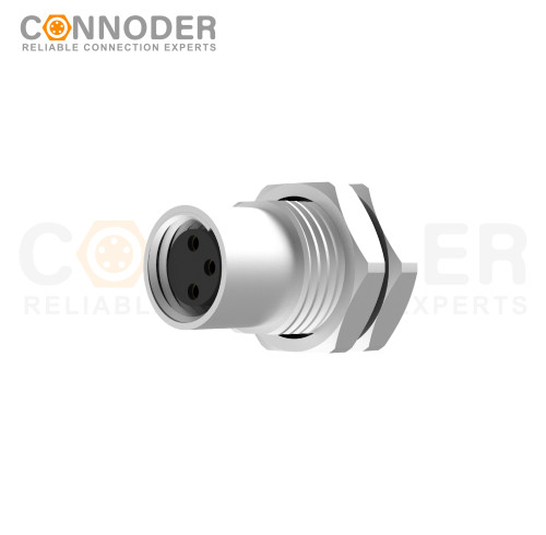 M8 3 Pin Female Circular Connector-Panel Mount,Solder Connectio,M8*0.5, Front Fastened