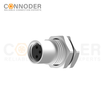 M8 3 Pin Female Circular Connector-Panel Mount,Solder Connectio,M8*0.5, Front Fastened