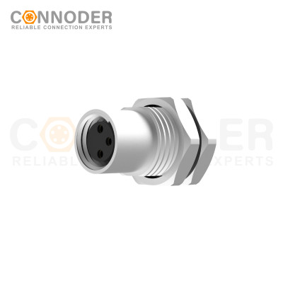M8 3 Pin Female Circular Connector-Panel Mount,Solder Connectio,M8*0.5, Front Fastened