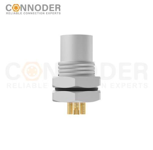M8 3 Pin Female Circular Connector-Panel Mount,Solder Connectio,M8*0.5, Front Fastened