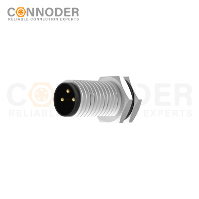 M8 3 Pin Circular Connectors Board Rear Mount Male Socket , Solder, Front Fastened