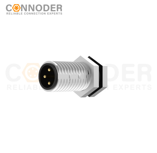 M8 3 Pin Circular Connectors Board Rear Mount Male Socket PCB Style, Solder, Front Fastened