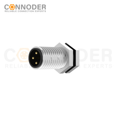 M8 3 Pin Circular Connectors Board Rear Mount Male Socket PCB Style, Solder, Front Fastened