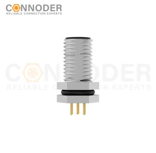 M8 3 Pin Circular Connectors Board Rear Mount Male Socket PCB Style, Solder, Front Fastened