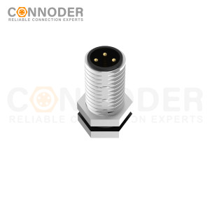 M8 3 Pin Circular Connectors Board Rear Mount Male Socket PCB Style, Solder, Front Fastened