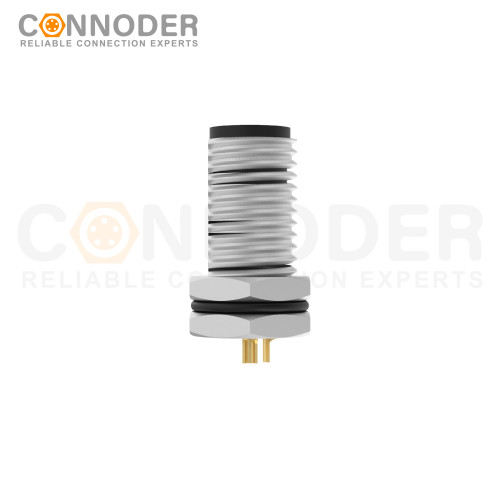 M8 Male Circular Connector-Panel Mount,Solder Connection,D code,M8*0.5, Front Fastened