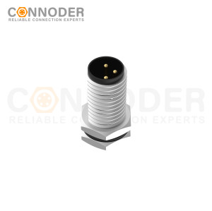 M8 Male Circular Connector-Panel Mount,Solder Connection,A code,M8*0.5, Front Fastened