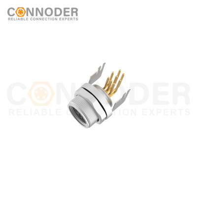 M9 8 Pin Circular Connectors Board Front Mount Female Socket PCB Style, Solder, Rear Fastened