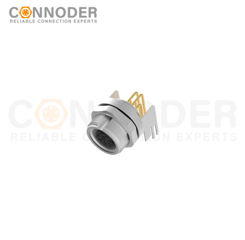 M9 8 Pin Circular Connectors Board Front Mount Female Socket PCB Style, Solder, Rear Fastened