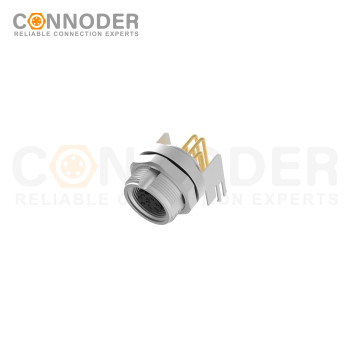 M9 8 Pin Circular Connectors Board Front Mount Female Socket PCB Style, Solder, Rear Fastened