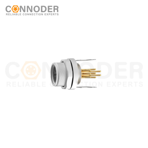 M9 8 Pin Circular Connectors Board Front Mount Female Socket PCB Style, Solder, Rear Fastened