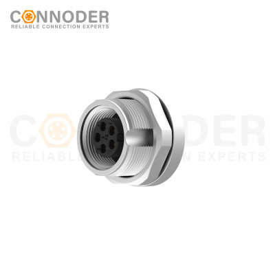 M9 5 Pin Circular Connectors Rear Mount Female Solder Connectio, Front Fastened