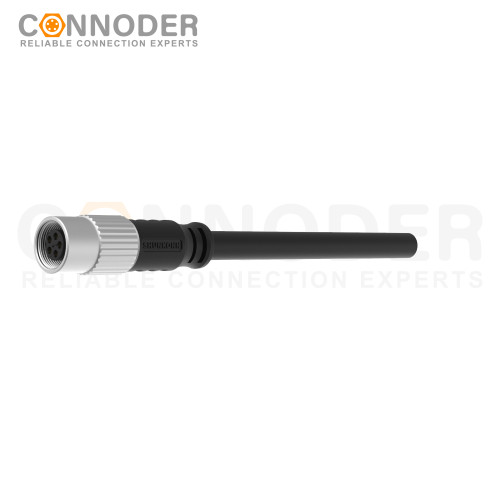 M9 Female Cable Connector-Straight Overmolded Cable,UL, PUR, black,Solder Connection,A code,