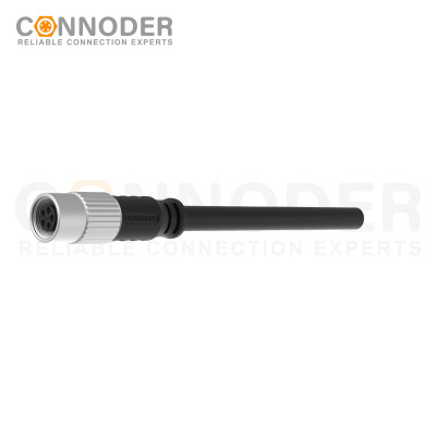 M9 Female Cable Connector-Straight Overmolded Cable,UL, PUR, black,Solder Connection,A code,