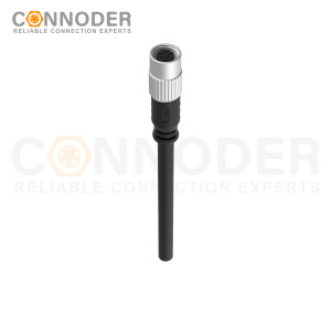 M9 Female Cable Connector-Straight Overmolded Cable,UL, PUR, black,Solder Connection,A code,