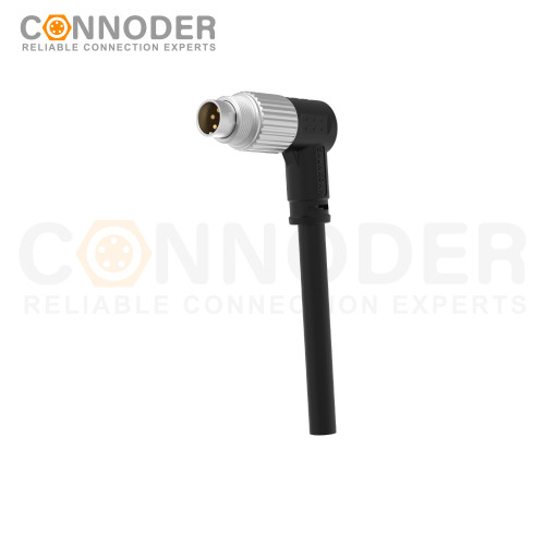 M9 Male Sensor Connecting-Right Angle Overmolded Cable,UL, PUR, black,Solder Connection