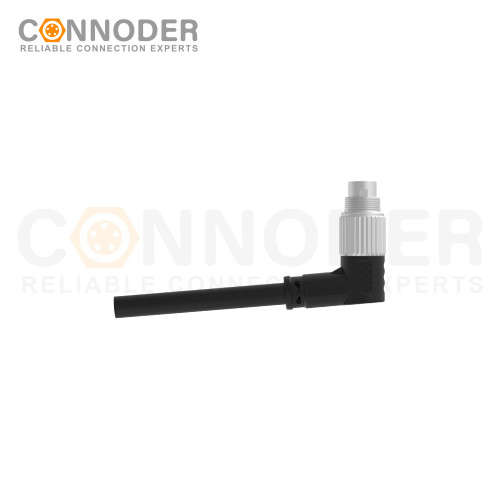 M9 Male Sensor Connecting-Right Angle Overmolded Cable,UL, PUR, black,Solder Connection