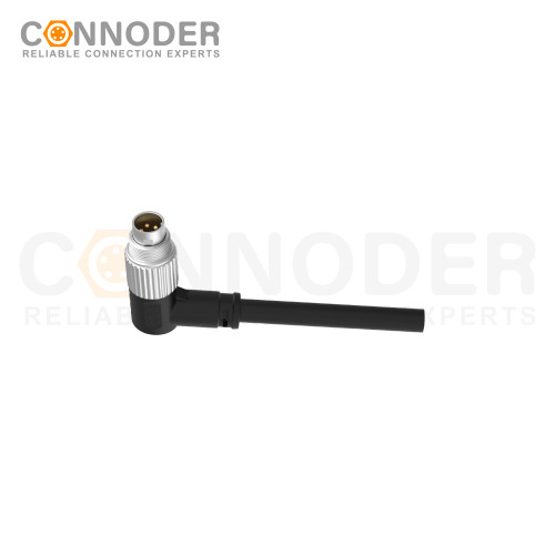 M9 Male Sensor Connecting-Right Angle Overmolded Cable,UL, PUR, black,Solder Connection