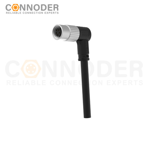 M9 Female Sensor Connecting-Right Angle Overmolded Cable,UL, PUR, black,Solder Connection