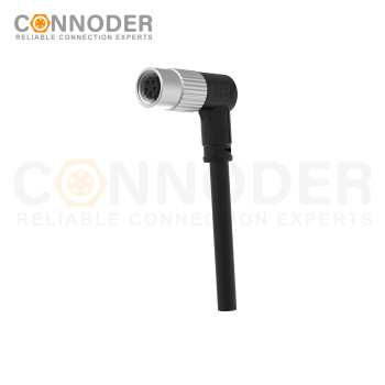 M9 Female Sensor Connecting-Right Angle Overmolded Cable,UL, PUR, black,Solder Connection