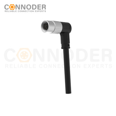 M9 Female Sensor Connecting-Right Angle Overmolded Cable,UL, PUR, black,Solder Connection