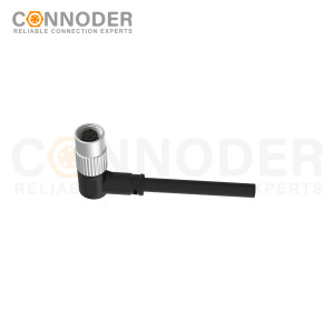 M9 Female Sensor Connecting-Right Angle Overmolded Cable,UL, PUR, black,Solder Connection