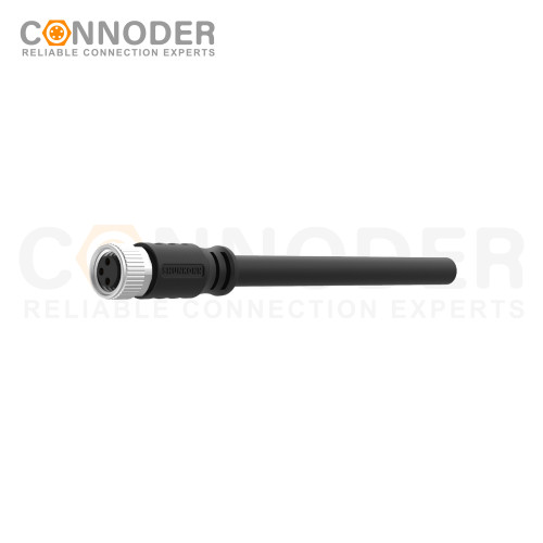 M8 Female Cable Connector-Straight Overmolded Cable,UL, PUR, black,Solder Connection,A code