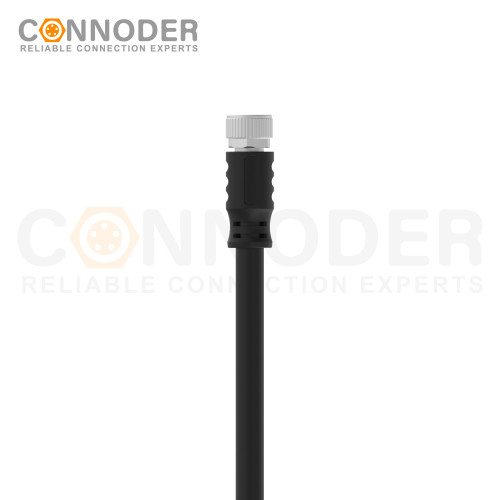 M8 Female Cable Connector-Straight Overmolded Cable,UL, PUR, black,Solder Connection,A code