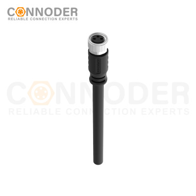 M8 Female Cable Connector-Straight Overmolded Cable,UL, PUR, black,Solder Connection,A code