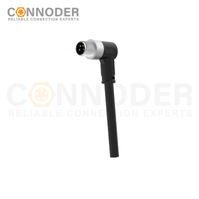 M8 Male Sensor Connecting-Right Angle Overmolded Cable,UL, PUR, black,Solder Connection,A code