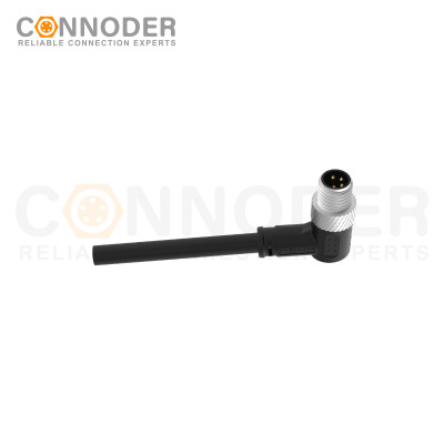M8 Male Sensor Connecting-Right Angle Overmolded Cable,UL, PUR, black,Solder Connection,A code
