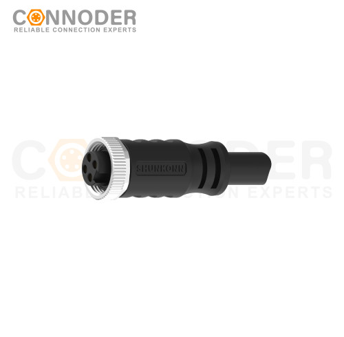 7/8" Female Connecting Cables-Straight Overmolded Cable,UL, PUR, black,Solder Connection,A code,