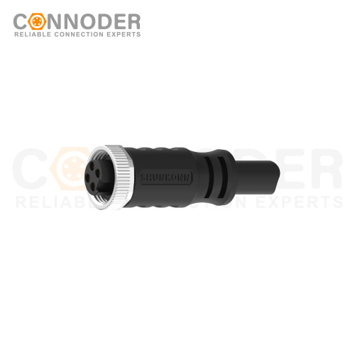 7/8" Female Connecting Cables-Straight Overmolded Cable,UL, PUR, black,Solder Connection,A code,