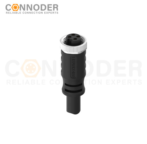 7/8" Female Connecting Cables-Straight Overmolded Cable,UL, PUR, black,Solder Connection,A code,