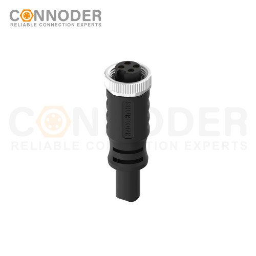 7/8" Female Connecting Cables-Straight Overmolded Cable,UL, PUR, black,Solder Connection,A code,